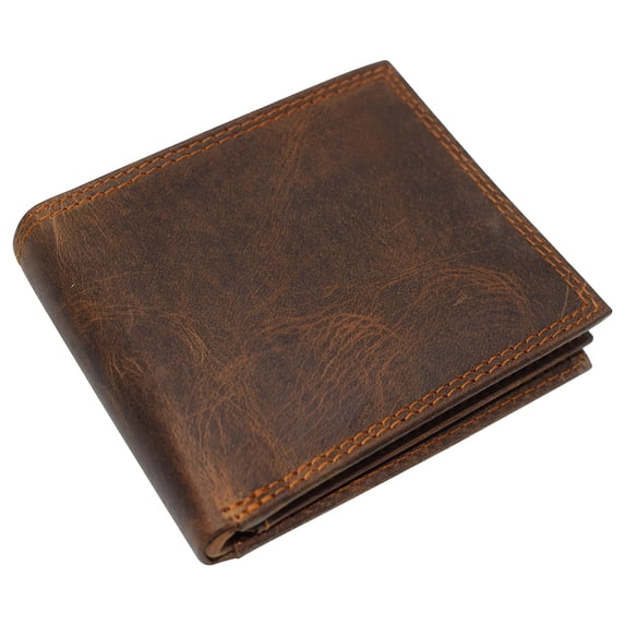 Men's RFID Blocking Vintage Leather Center Flap Bifold Credit Card ID Wallet for Men Brown