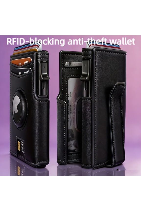Men’s RFID Blocking Wallet with AirTag Holder, Automatic Pop-Up Card Case, Magnetic Closure, Slim Anti-Theft Bifold Wallet with Cash Slot – Durable Travel & Business Gift for Men