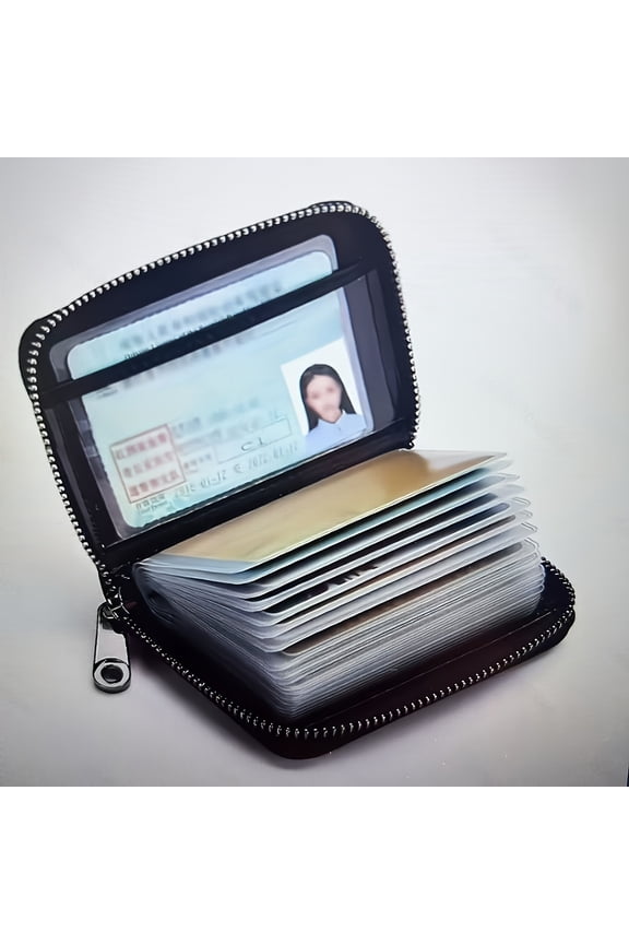 Men's RFID Blocking Wallet, Faux Leather, 20 Card Slots, Zipper, Ultra-Thin, Anti-Theft, Travel & Daily Use