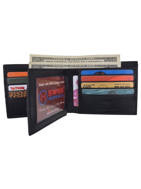 Men's RFID Security Blocking Premium Leather Extra Capacity Card ID Bifold Wallet