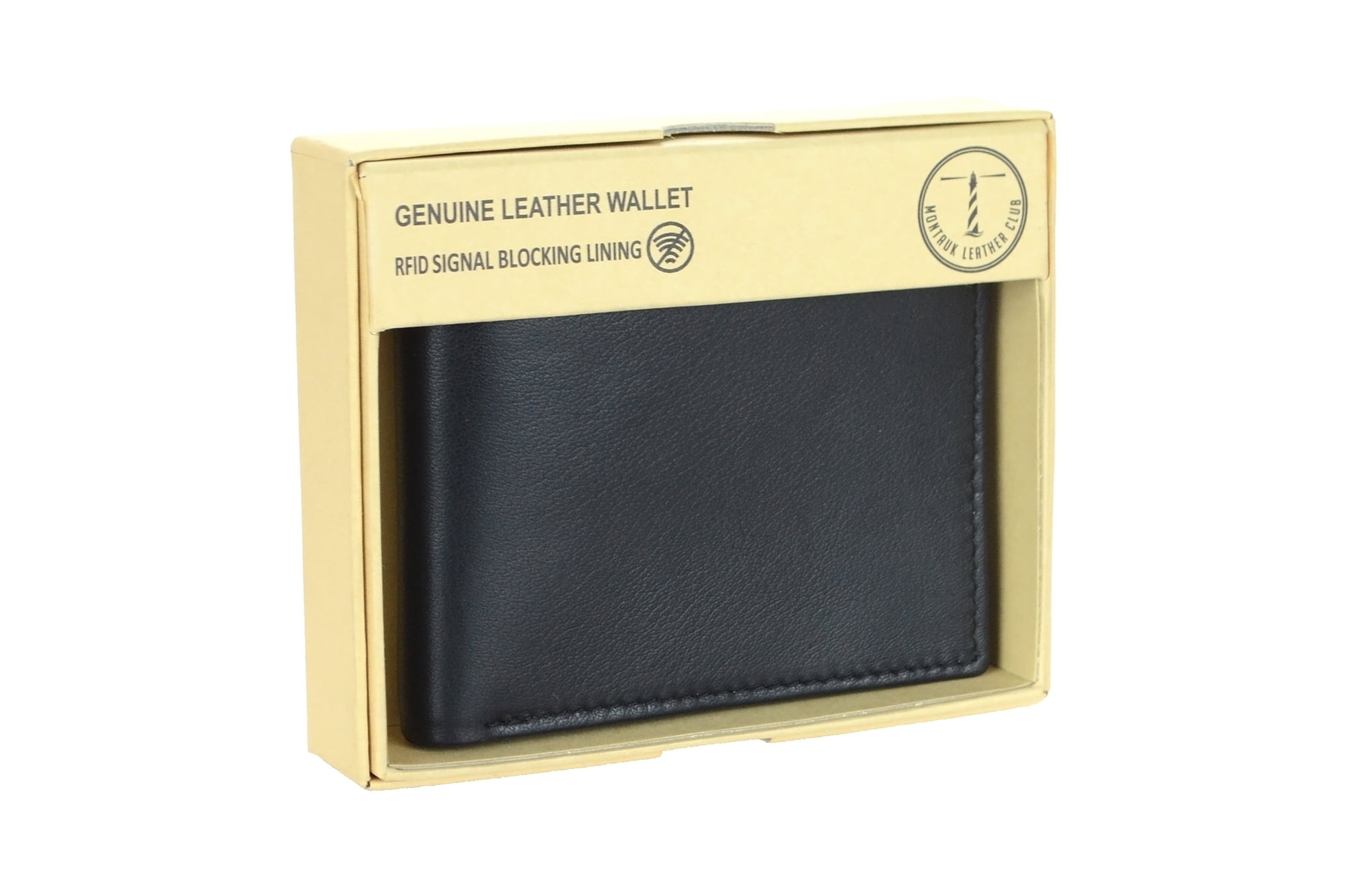 MONTAUK LEATHER CLUB Men's RFID Signal Blocking Genuine Leather Bi-Fold Wallet with Gift Box