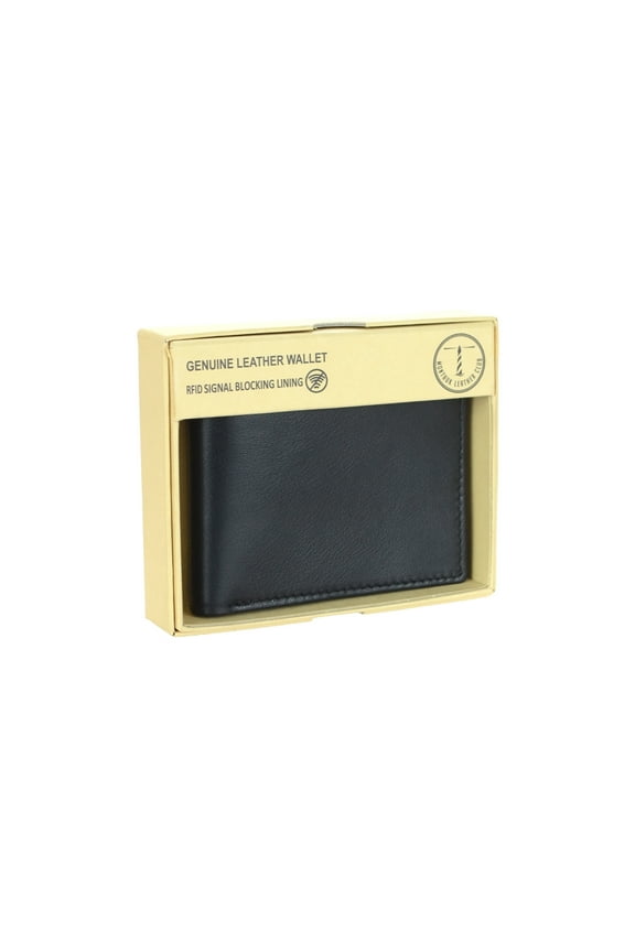 Men's RFID Signal Blocking Genuine Leather Bi-Fold Wallet with Gift Box