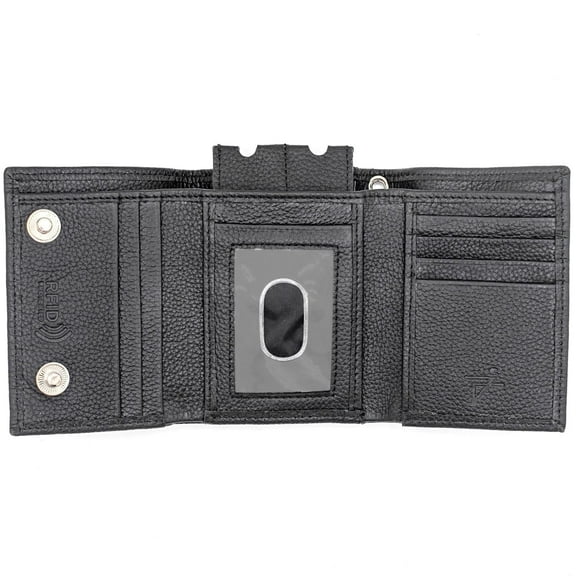 Men's RFID safe Black Leather Trifold Chain Wallet with Snap Close by J.T.C