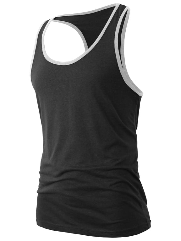 Men's Racer Back Tank Top With Contrast Binding Slim Fit Gym Athletic Sportswear
