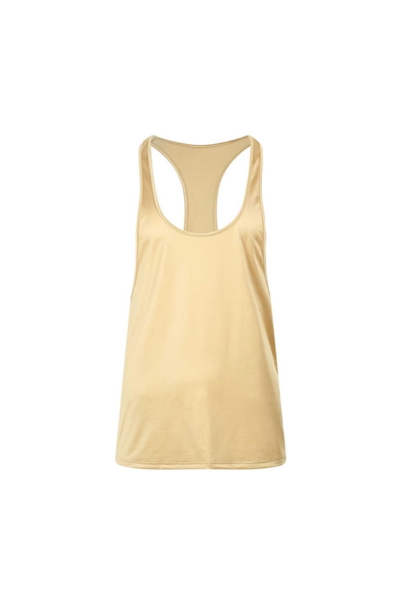Men's Racerback Tank Top Moisture-Wicking Workout Gym Shirt Sleeveless Nylon Rayon Muscle Tee Base Undershirt (L, Beige)