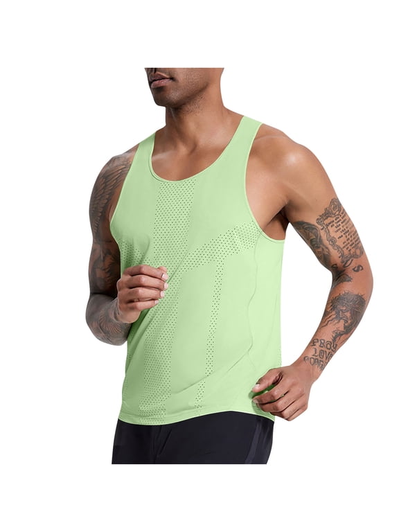 Men's Racerback Tank Tops Running Hollow Stringer Workout T-Shirt Sleeveless Gym Breathable Athletic Sports Shirts, Green, XL