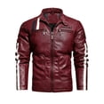 thumbnail image 1 of Men's Racing Apparel Contrast Color Coat Stand Collar PU Leather Jacket, 1 of 7