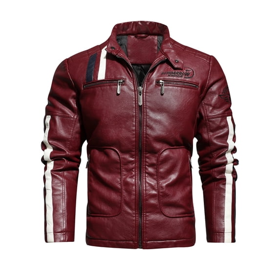 Men's Racing Apparel Contrast Color Coat Stand Collar PU Leather Jacket