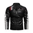 thumbnail image 1 of Men's Racing Apparel Contrast Color Coat Stand Collar PU Leather Jacket, 1 of 8