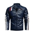 thumbnail image 1 of Men's Racing Apparel Contrast Color Coat Stand Collar PU Leather Jacket, 1 of 7