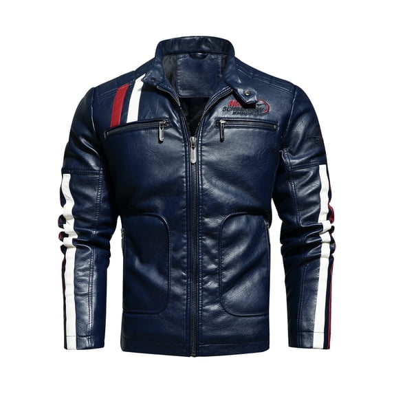 Men's Racing Apparel Contrast Color Coat Stand Collar PU Leather Jacket