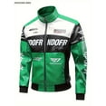thumbnail image 1 of Men's Racing Style Zip Jacket - Green & Black Color-Blocking, Stand Collar, Loose Fit, Polyester Lining, Casual Streetwear, Everyday Wear, Motorcycle Jacket, Durable Jacket, 1 of 6
