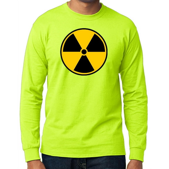 Men's Radiation Radioactive Symbol High Visibility Long Sleeve T-shirt - Safety Green, Large