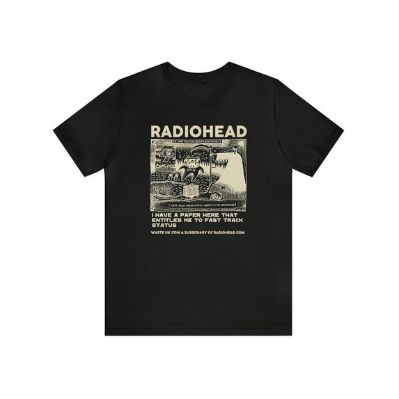 Men's Radiohead Vintage Rock Band Graphic T-Shirt - Black, Casual Comfort Fit with Stretch, Round Neck Short Sleeve Tee for Summer Outdoor Activities, Band T Shirts