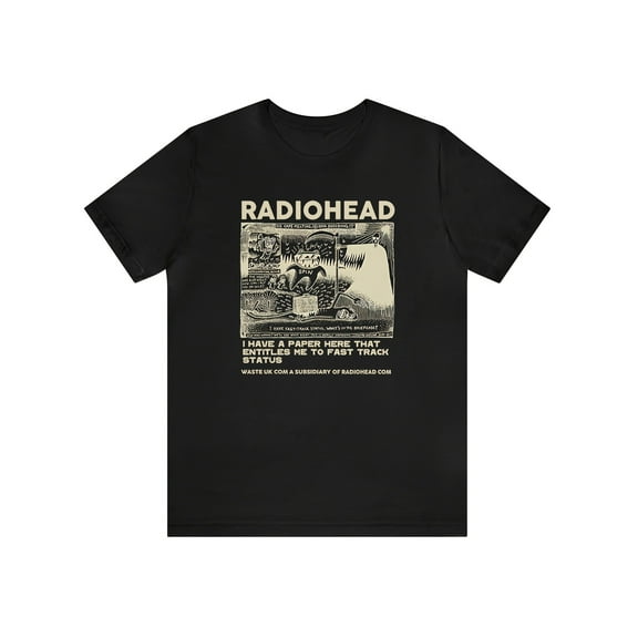Men's Radiohead Vintage Rock Band Graphic T-Shirt - Black, Casual Comfort Fit with Stretch, Round Neck Short Sleeve Tee for Summer Outdoor Activities, Band T Shirts