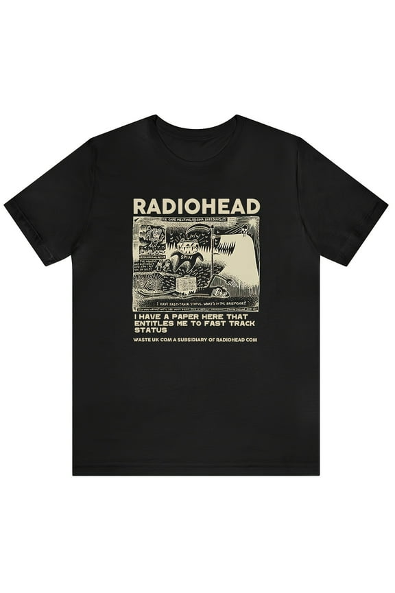 Men's Radiohead Vintage Rock Band Graphic T-Shirt - Black, Casual Comfort Fit with Stretch, Round Neck Short Sleeve Tee for Summer Outdoor Activities, Band T Shirts