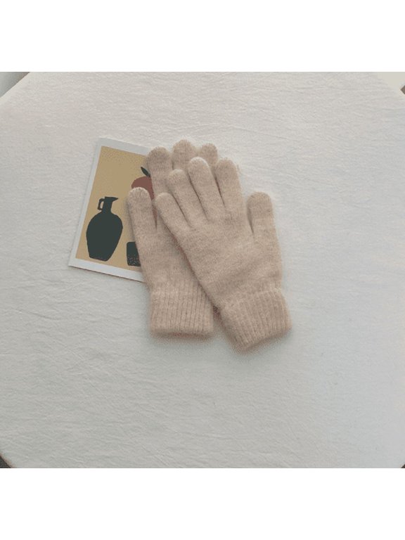 Mens Ragg Wool Full Finger Gloves Oatmeal, Insulated for Cold Outdoor Weather, One Size