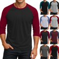 thumbnail image 1 of Men's Raglan Baseball Shirts 3/4 Sleeve Tops Regular Fit Casual Basic T-Shirts Deep Red M, 1 of 7