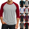 thumbnail image 1 of Men's Raglan Baseball Shirts 3/4 Sleeve Tops Regular Fit Casual Basic T-Shirts Light Gray XL, 1 of 8