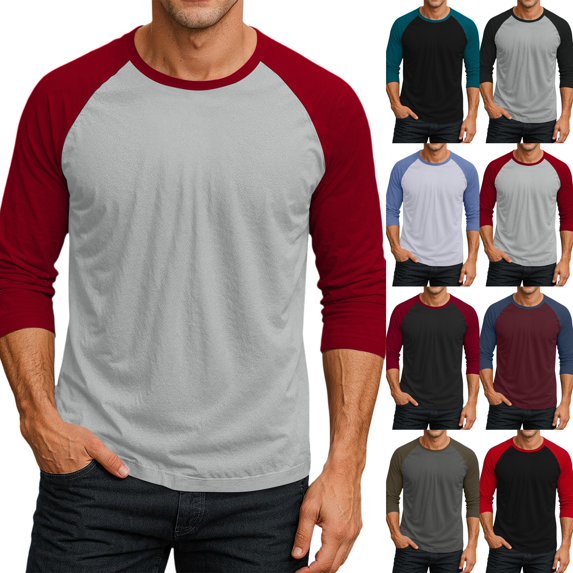 Men's Raglan Baseball Shirts 3/4 Sleeve Tops Regular Fit Casual Basic T-Shirts Light Gray XL