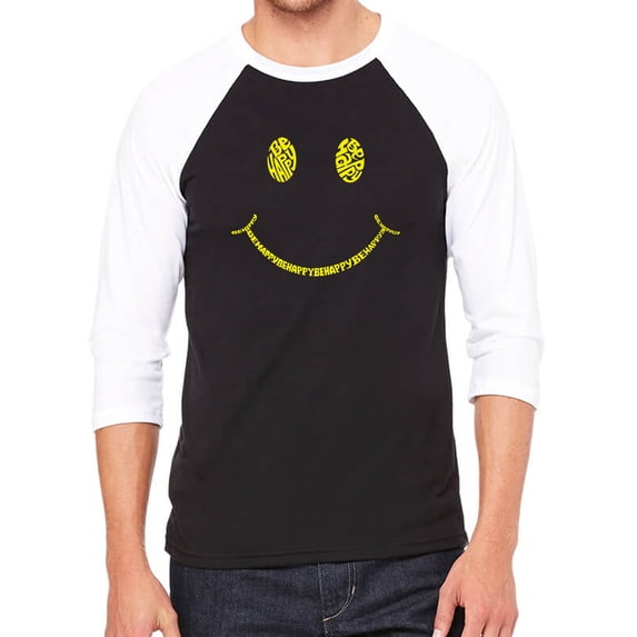 Men's Raglan Baseball Word Art T-shirt - Be Happy Smiley Face