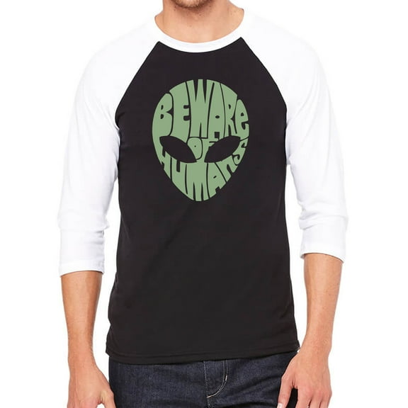 Men's Raglan Baseball Word Art T-shirt - Beware of Humans