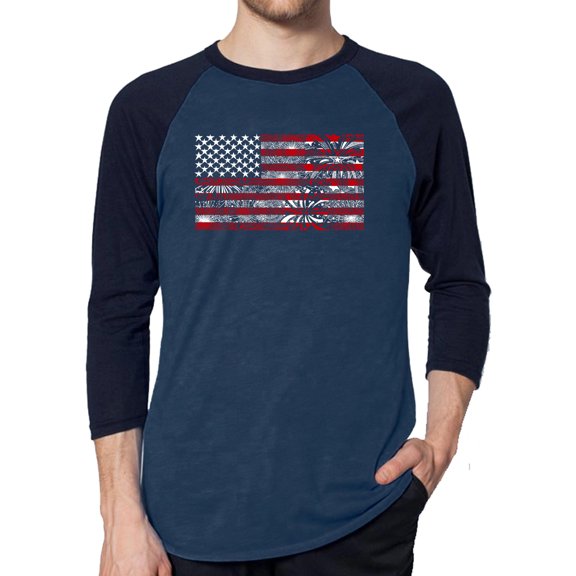 Men's Raglan Baseball Word Art T-shirt - Fireworks American Flag