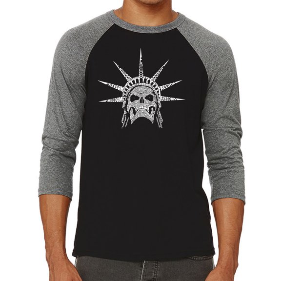 Men's Raglan Baseball Word Art T-shirt - Freedom Skull