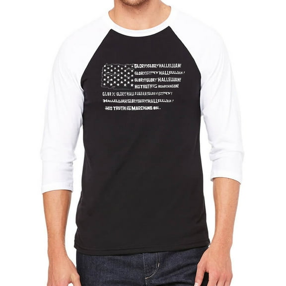 Men's Raglan Baseball Word Art T-shirt - Glory Hallelujah Flag