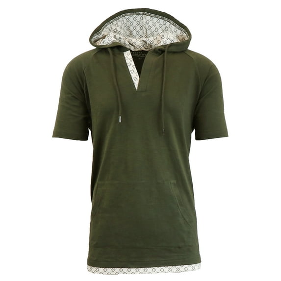Men's Raglan Henley Pullover Hoodie With Kangaroo Pocket