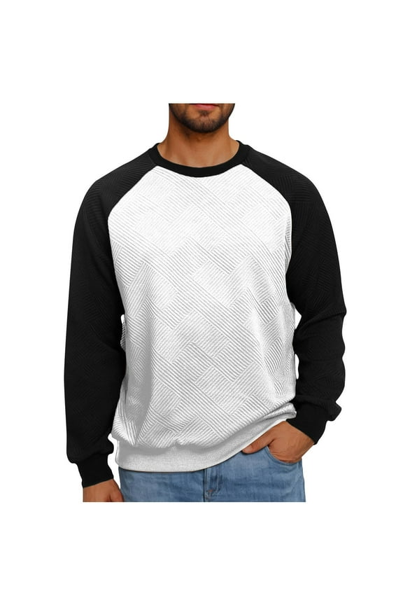 Men's Raglan Long Sleeve Tops Cotton Baseball Jersey Tee Shirt Crew Neck Casual Lightweight Sweatshirts Color Block (M, White)