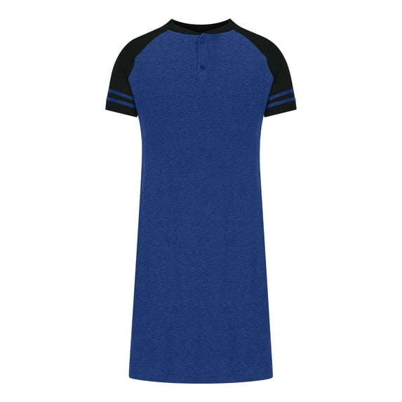 Men's Raglan Nightshirt Colorblock Nightwear Comfy Big&Tall Short Sleeve Henley Sleep Shirt