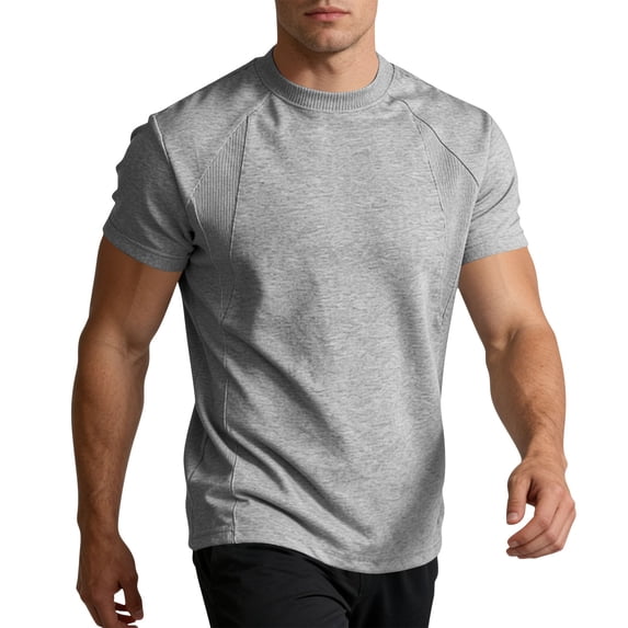 Men's Raglan Short Sleeve Muscle Fit T-Shirts Athletic Workout Shirt for Bodybuilding Training Quick Dry Breathable Ribbed Textured Top for Outdoor Sports