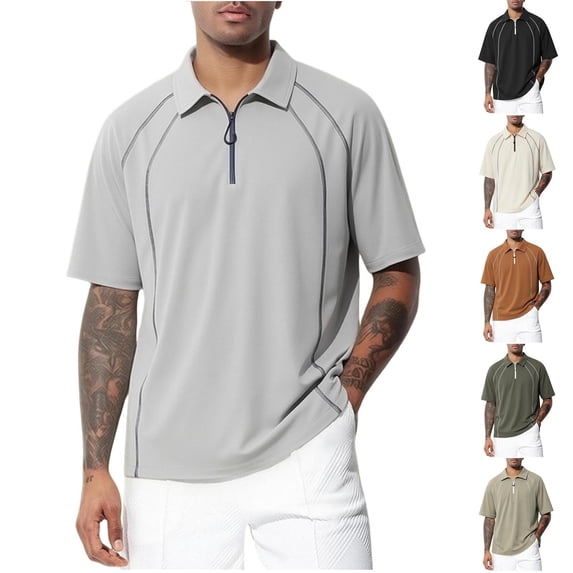 Men's Raglan Short Sleeve Quarter Zip Golf Shirt Big & Tall Oversized Loose Fit Workout Top Breathable Quick Dry Moisture Wicking Streetwear Tee Side Slits