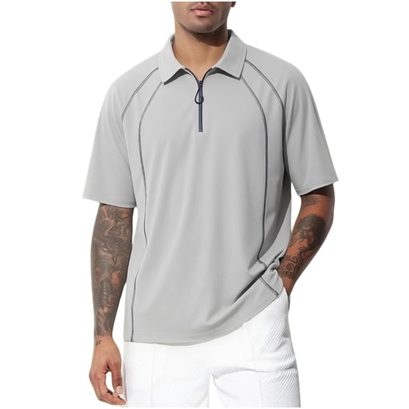 Men's Raglan Short Sleeve Quarter Zip Golf Shirt Big & Tall Oversized Loose Fit Workout Top Breathable Quick Dry Moisture Wicking Streetwear Tee Side Slits