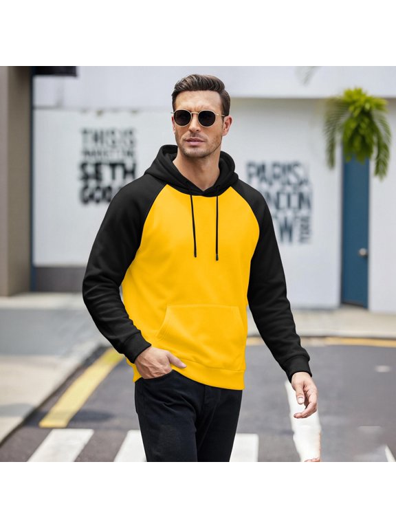 Men's Raglan Sleeve Color Block Pullover Hoodie Casual Long Sleeve Fleece Sweatshirt with Kangaroo Pocket S