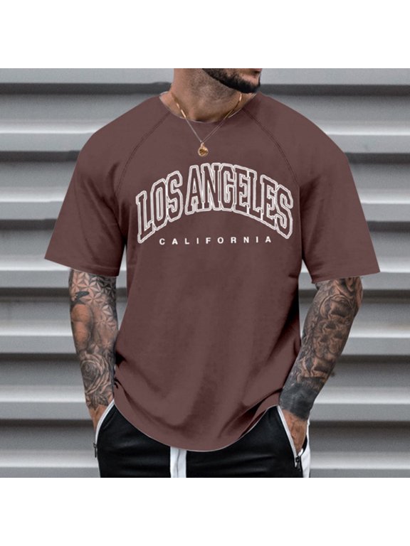 Men's Raglan Sleeve Letter Print Short Sleeve Round Neck T Shirt Floral Fashion Trend Bottoming Shirt Man Shirts for Men Heavy T Shirts for Men Small T Shirts for Men Compression Shirt Men