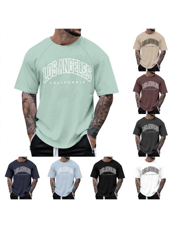 Men's Raglan Sleeve Letter Print Short Sleeve Round Neck T Shirt Floral Fashion Trend Bottoming Shirt Men T Shirt V Neck Men Mens Thin T Shirts Man Shirts Large Mens T Shirts Mens Big