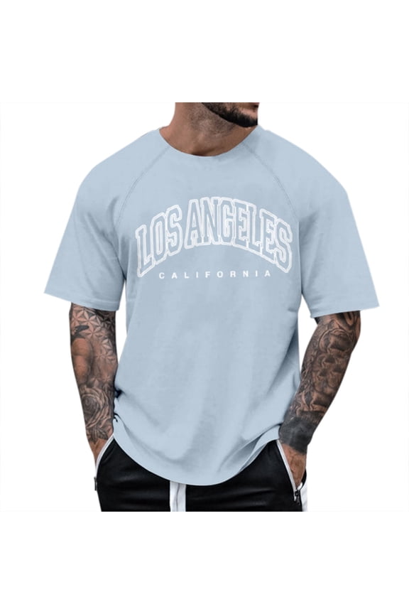Men's Raglan Sleeve Letter Print Short Sleeve T-Shirt - Floral Fashion Trend, Round Neck, Durable for Daily Wear