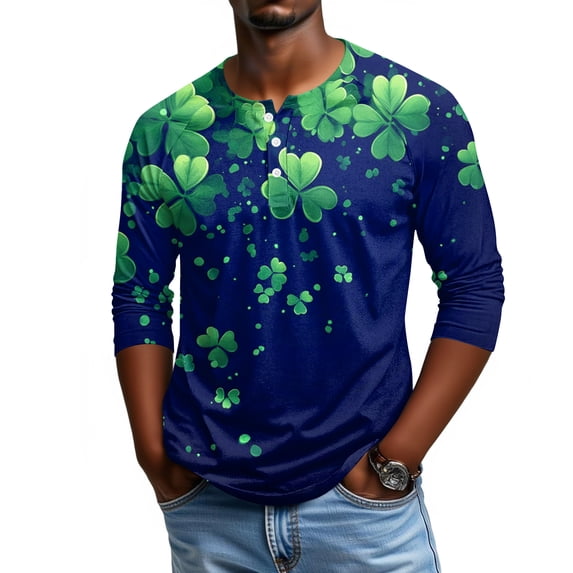 Men's Raglan Sleeve Three-quarter Sleeve Top Blue A 2XL