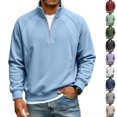 thumbnail image 1 of Men's Raglan Stitching Stand Collar Zipper Casual Loose Sweatshirt, Minimalist Pullover for Daily Wear, Street Style and Comfort Fit,Army Green,L, 1 of 7