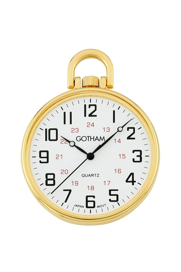 Men's Railroad Open Face Gold-Tone Analog Quartz Pocket Watch with Chain # GWC15026G