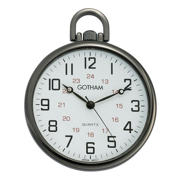 Men's Railroad Open Face Gun Metal Analog Quartz Pocket Watch with Chain # GWC15026B