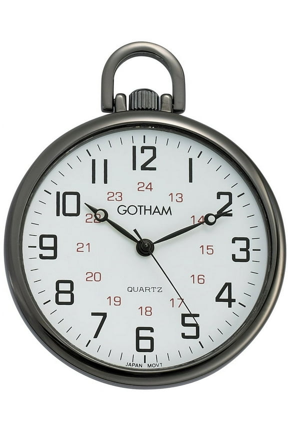 Men's Railroad Open Face Gun Metal Analog Quartz Pocket Watch with Chain # GWC15026B