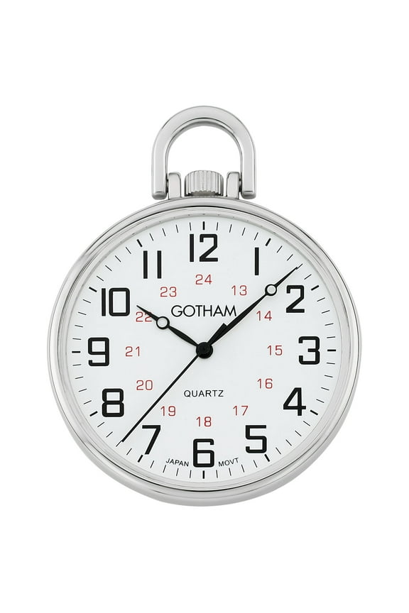 Men's Railroad Open Face Silver-Tone Analog Quartz Pocket Watch with Chain # GWC15026S