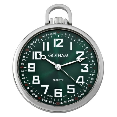 Men's Railroad Open Face Silver-Tone Analog Quartz Pocket Watch with Chain # GWC15027SG