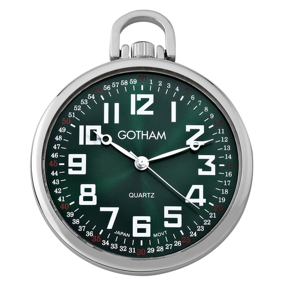 Men's Railroad Open Face Silver-Tone Analog Quartz Pocket Watch with Chain # GWC15027SG