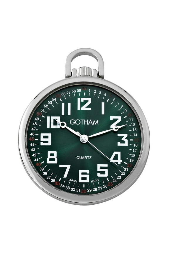 Men's Railroad Open Face Silver-Tone Analog Quartz Pocket Watch with Chain # GWC15027SG