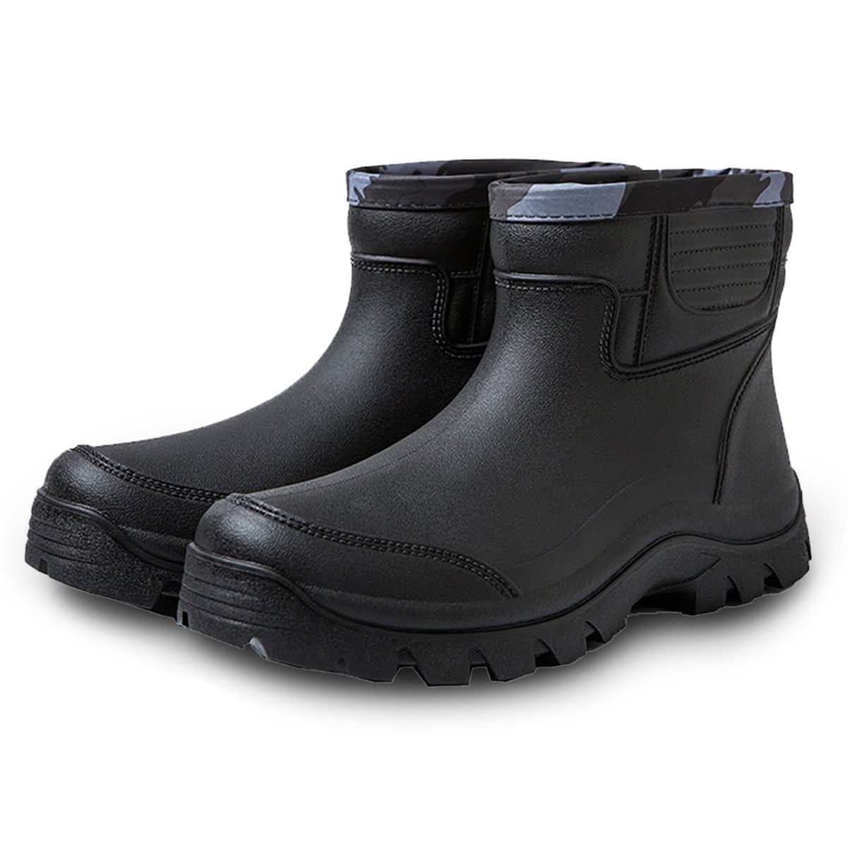 Mens Rain Boots Waterproof Rubber Ankle Boots for Mens, Black(Size 10)