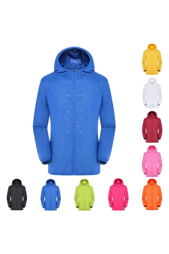 Men's Rain Jacket Raincoat Windbreaker Waterproof Lightweight Hoodies Cycling Jacket (Blue XXXL)